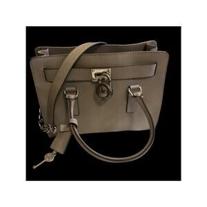 Michael Kors Hamilton Pearl Grey Leather Satchel